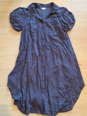 Anniewear Relaxed Button-Front Maxi Dress in Deep Blue